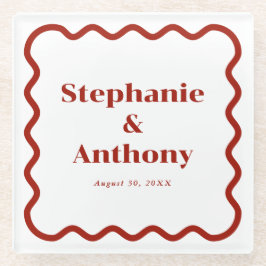 レトロ1950s波状縁ダークレッド結婚ズ ガラスコースター