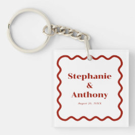レトロ1950s波状縁ダークレッド結婚ズ キーホルダー