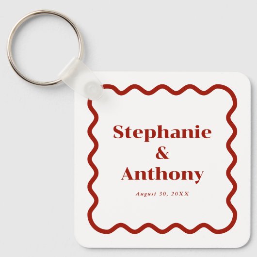 レトロ1950s波状縁ダークレッド結婚ズ キーホルダー (正面)