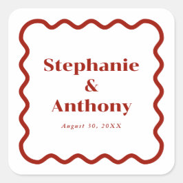 レトロ1950s波状縁ダークレッド結婚ズ スクエアシール