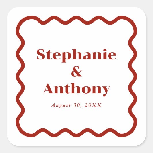 レトロ1950s波状縁ダークレッド結婚ズ スクエアシール (正面)