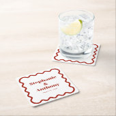 レトロ1950s波状縁ダークレッド結婚ズ スクエアペーパーコースター (インサイチュ)