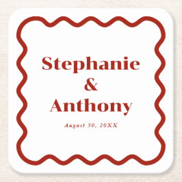 レトロ1950s波状縁ダークレッド結婚ズ スクエアペーパーコースター