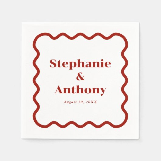 レトロ1950s波状縁ダークレッド結婚ズ スタンダードカクテルナプキン (正面)