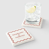 レトロ1950s波状縁ダークレッド結婚ズ ストーンコースター (横)