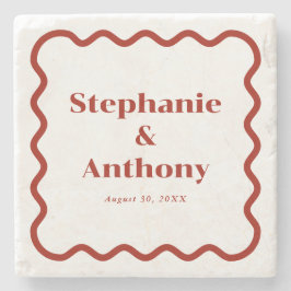レトロ1950s波状縁ダークレッド結婚ズ ストーンコースター