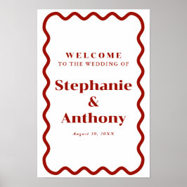 レトロ1950s波状縁ダークレッド結婚ズ ポスター