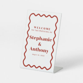 レトロ1950s波状縁ダークレッド結婚ズ 台座サイン