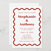 レトロ1950s波状縁ダークレッド結婚ズ 招待状 (正面/裏面)