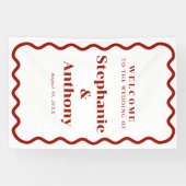 レトロ1950s波状縁ダークレッド結婚ズ 横断幕 (横)