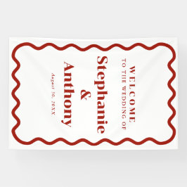 レトロ1950s波状縁ダークレッド結婚ズ 横断幕