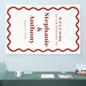 レトロ1950s波状縁ダークレッド結婚ズ 横断幕 (トレードショー)