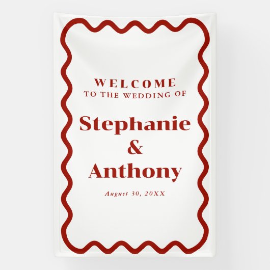 レトロ1950s波状縁ダークレッド結婚ズ 横断幕 (縦)