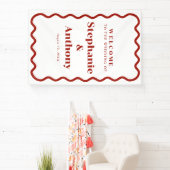 レトロ1950s波状縁ダークレッド結婚ズ 横断幕 (インサイチュ)