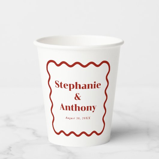 レトロ1950s波状縁ダークレッド結婚ズ 紙コップ (正面)