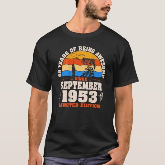 レトロ1953年9月69歳魚釣り恋人69T Tシャツ (正面)