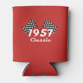 レトロ1957クラシック白黒市松模様にフラグ 缶クーラー (正面)