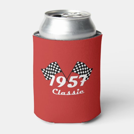 レトロ1957クラシック黒白市松模様の旗 缶クーラー (缶正面)
