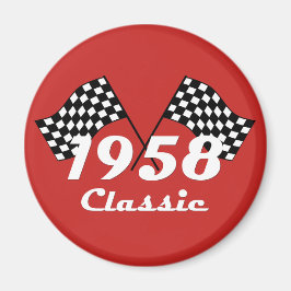 レトロ1958クラシックブラックアンドホワイトチェックされたレースフラグ マグネット