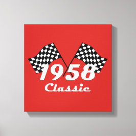 レトロ1958クラシック黒白チェックレースフラグ キャンバスプリント