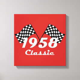 レトロ1958クラシック黒白チェックレースフラグ キャンバスプリント