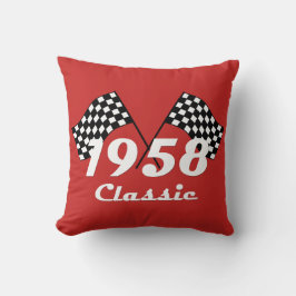 レトロ1958クラシック黒白チェックレースフラグ クッション