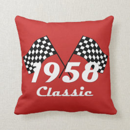 レトロ1958クラシック黒白チェックレースフラグ クッション