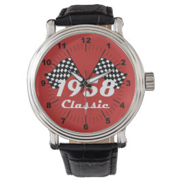 レトロ1958クラシック黒白チェックレースフラグ 腕時計