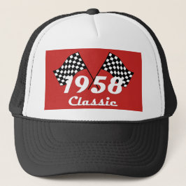 レトロ1958クラシック黒白チェックレース旗 キャップ