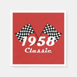 レトロ1958クラシック黒白チェックレース旗 スタンダードカクテルナプキン