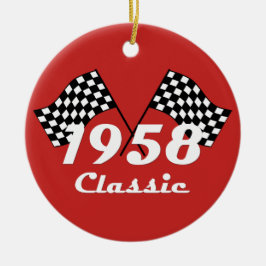 レトロ1958クラシック黒白チェックレース旗 セラミックオーナメント