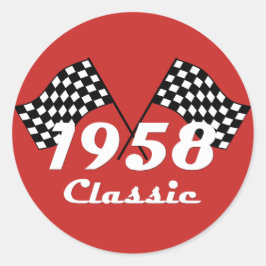 レトロ1958クラシック黒白チェックレース旗 ラウンドシール
