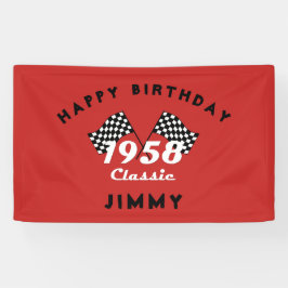 レトロ1958クラシック黒白チェックレース旗 横断幕