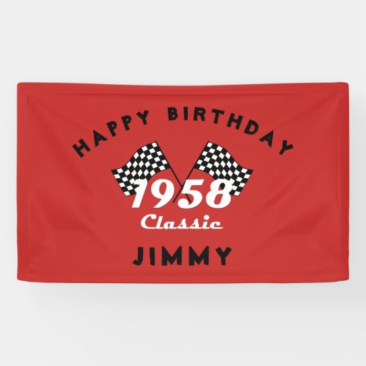レトロ1958クラシック黒白チェックレース旗 横断幕 (横)