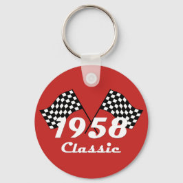 レトロ1958クラシック黒白市松模様レース旗 キーホルダー