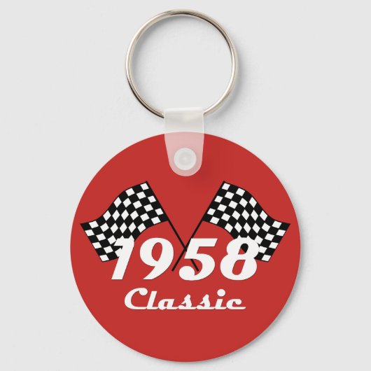 レトロ1958クラシック黒白市松模様レース旗 キーホルダー (正面)