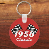 レトロ1958クラシック黒白市松模様レース旗 キーホルダー (正面)