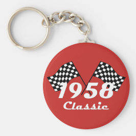 レトロ1958クラシック黒白市松模様レース旗 キーホルダー