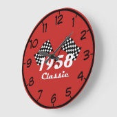 レトロ1958クラシック黒白市松模様レース旗 ラージ壁時計 (傾斜)