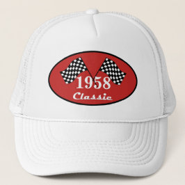 レトロ1958年誕生日クラシックチェック柄レースフラグ キャップ