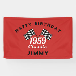 レトロ1959クラシック黒白チェックレースフラグ 横断幕