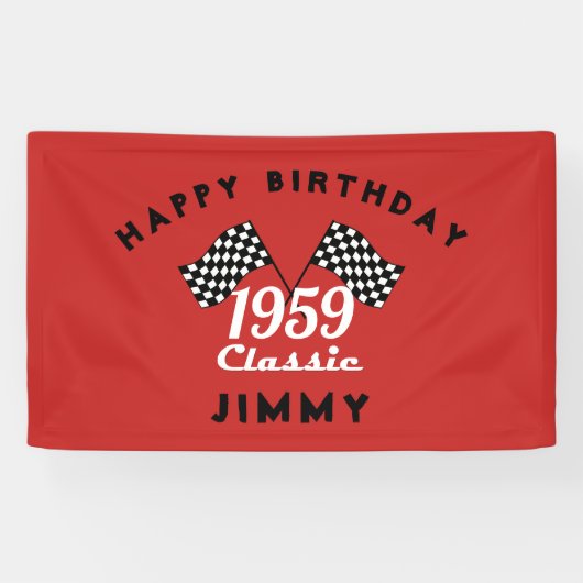 レトロ1959クラシック黒白チェックレースフラグ 横断幕 (横)