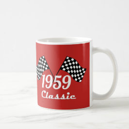 レトロ1959クラシック黒白チェック柄フラッグ コーヒーマグカップ