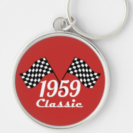 レトロ1959クラシック黒白市松模様の旗 キーホルダー