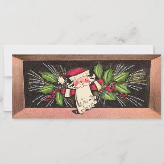 レトロ1960のサンタフラットクリスマスカード シーズンカード (正面)