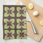 レトロ1960のヴィンテージフローラ | Sage Green キッチンタオル (四つ折り)