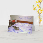 レトロ1960の猫敷設ヴィンテージシェニールブランケット カード (黄色い花)