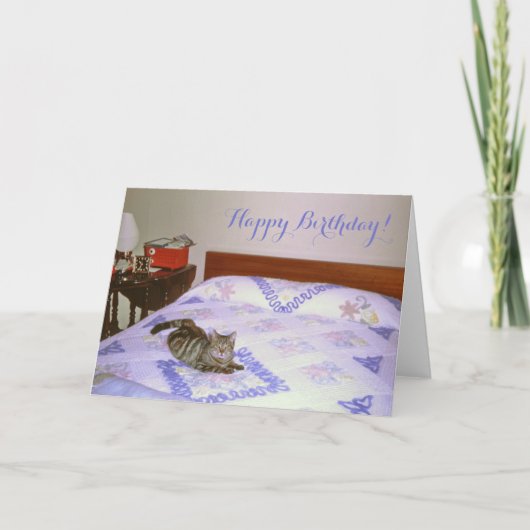 レトロ1960の猫敷設ヴィンテージシェニールブランケット カード (正面)