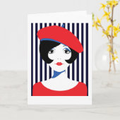 レトロ1960年代の若い女性 カード (黄色い花)