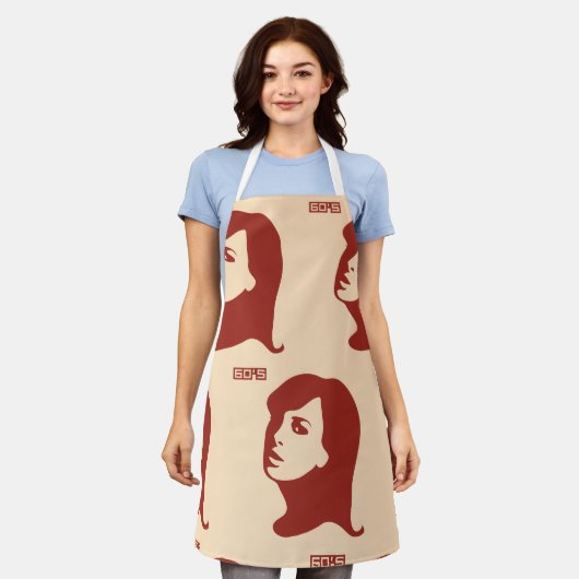 レトロ1960年代ミニマリスト女性イラストレーションアート エプロン (着用した状態)